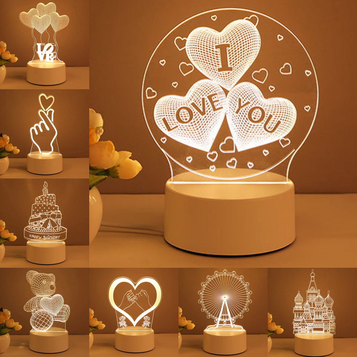 3D Acrylic LED Night Light USB Neon Style Lamp for Room Decor and Valentines Gifts